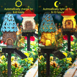 lampe solaire extérieure blanc rouge bleu vert marron texture résinée motifs floraux décoration jardin