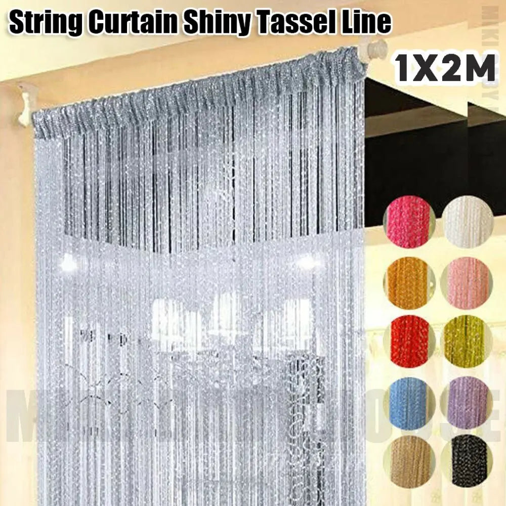 rideaux modernes argentés 1m 2m franges brillantes polyester translucides chambre