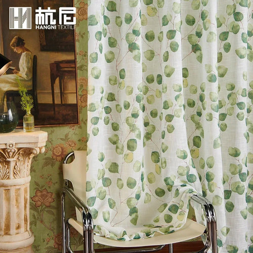 rideau moderne blanc feuilles vertes translucide salon chambre maison décoration fenêtre coton polyester