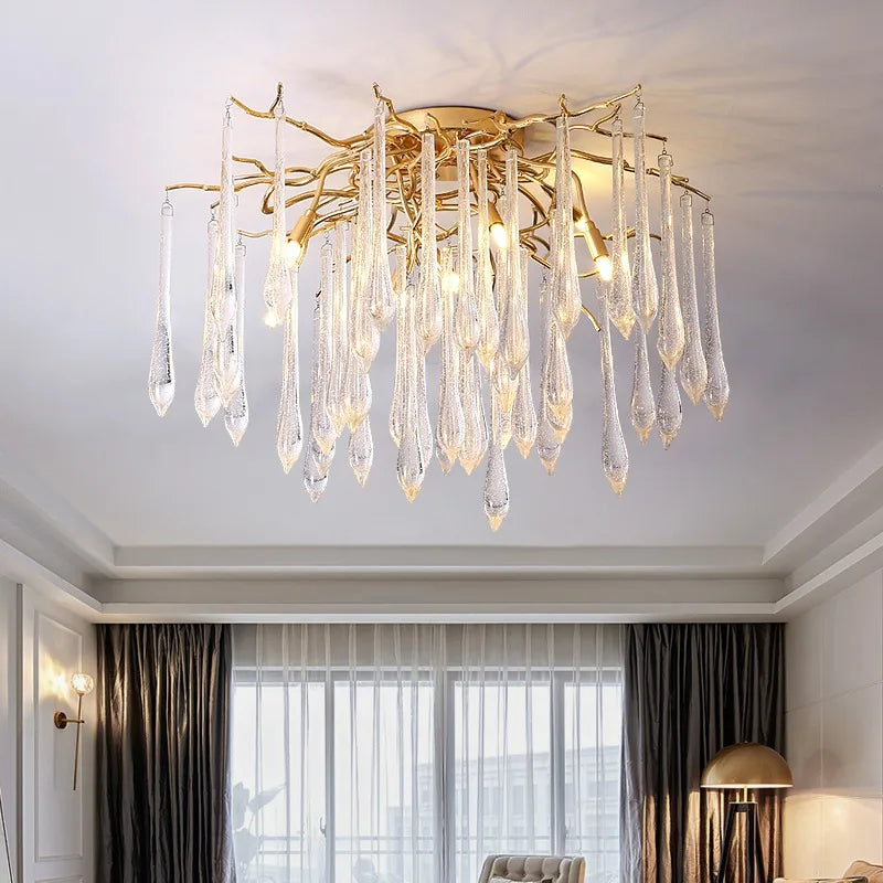 lampe moderne dorée cristal transparent branches élégante diamètre 100cm 80cm 60cm trois lumières neutres