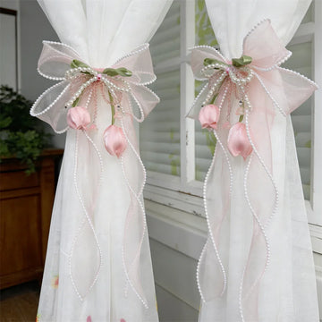 ruban décoratif rose fleurs artificielles transparent romantique accessoire décoration fenêtre chambre salon mariage