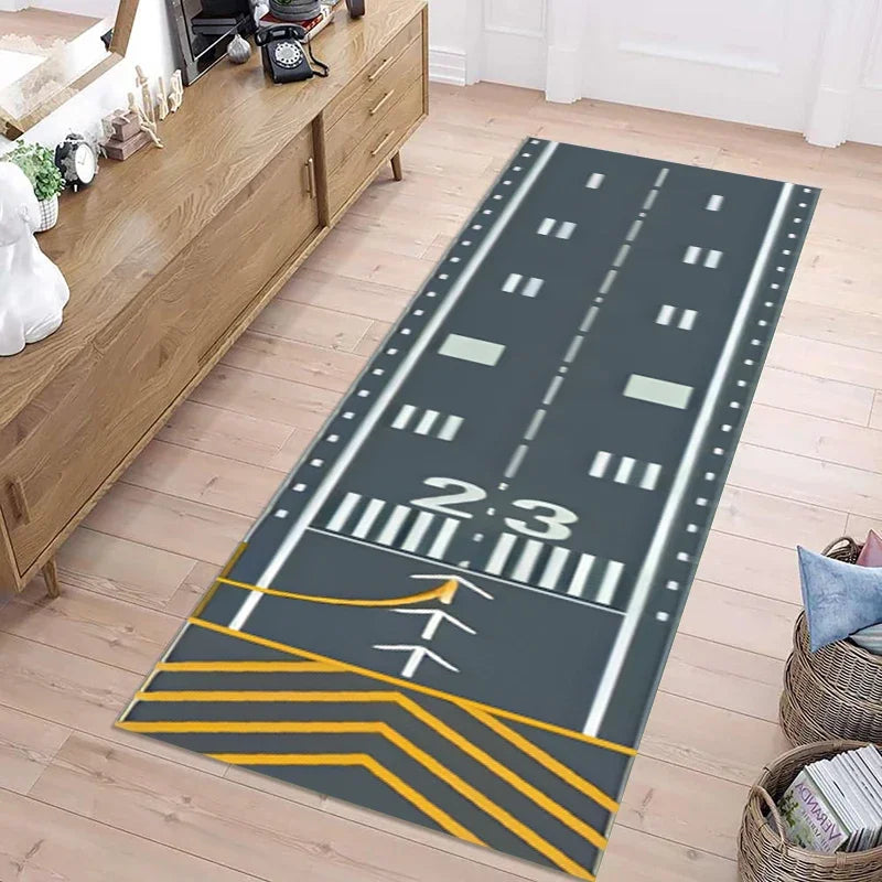 tapis moderne piste aéroport gris jaune blanc noir antidérapant salon chambre