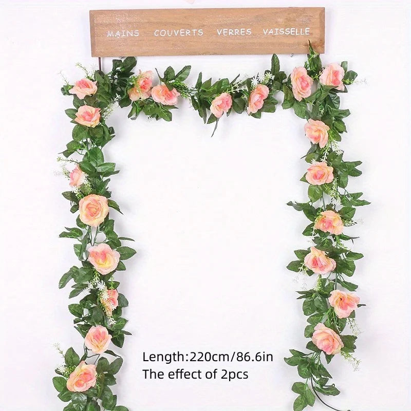 guirlande décorative fleurs roses blanches vertes intérieur mariage champêtre
