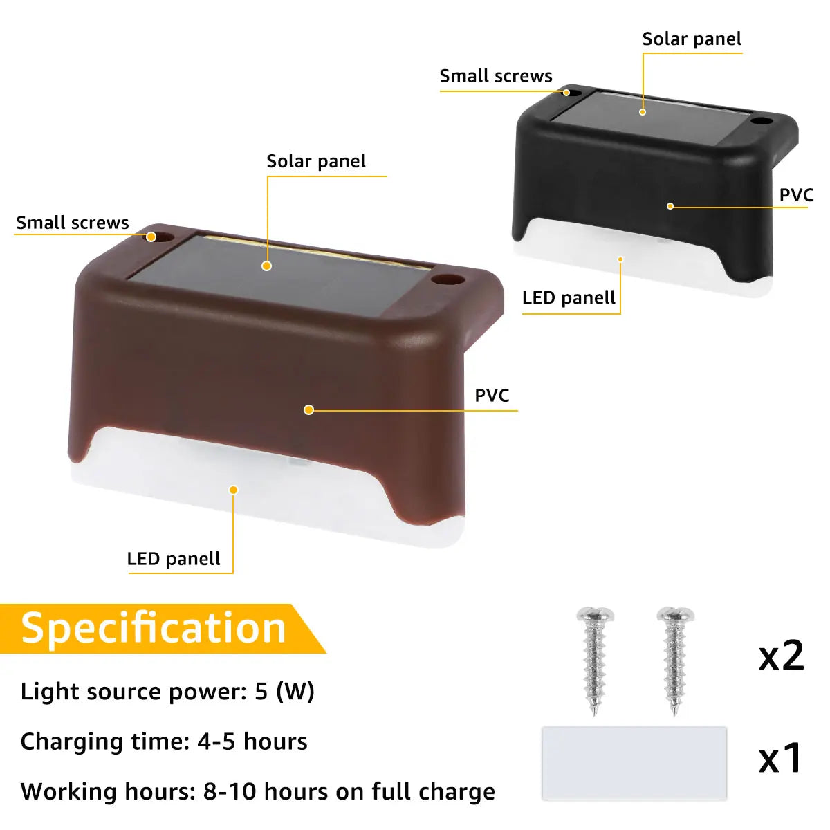 lumière solaire marron blanc moderne extérieure jardin patio escaliers décoration éclairage led vis fixations