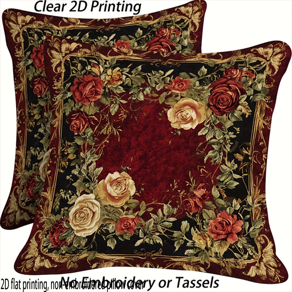 housses coussins motif roses vintage polyester peacheskin 40x40cm 45x45cm 50x50cm 60x60cm