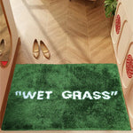 tapis vert imitation herbe lettre blanche antidérapant polyester moderne salon chambre