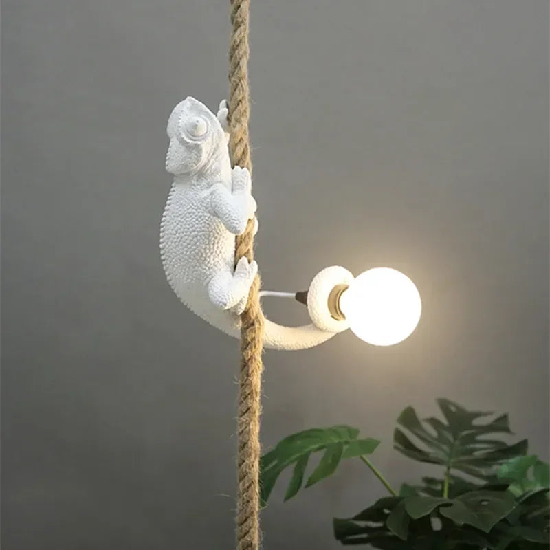 lampe suspendue moderne or orange blanc noir singe lézard brillant résine e27