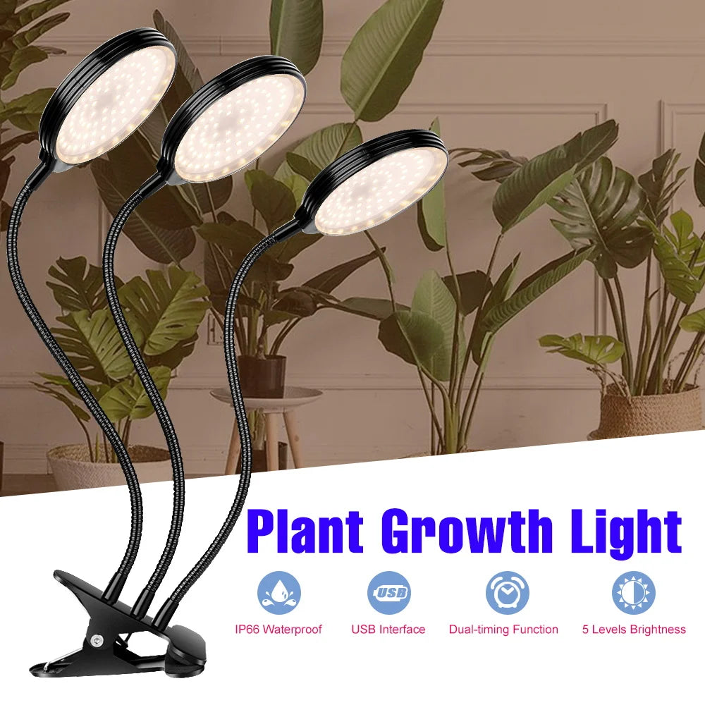 lampe croissance led noir moderne minuterie usb 5v têtes crochets réglable auto