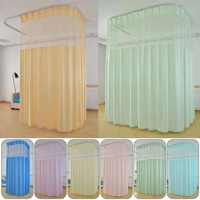 rideau séparation médical tissu plissé bleu vert rose jaune blanc opacité transparente tringle métal
