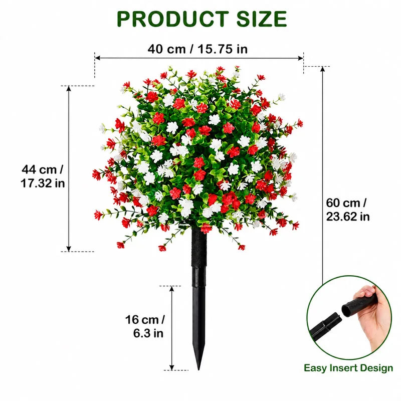 arbre artificiel rouge blanc vert feuilles fleurs stake moderne intérieur décoration jardinière