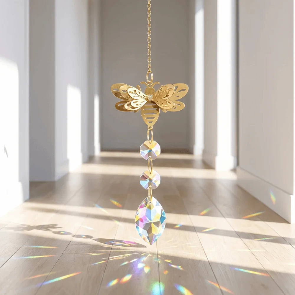 suncatchers abeille papillon cristal métal doré bohème décoratif lumineux or transparent