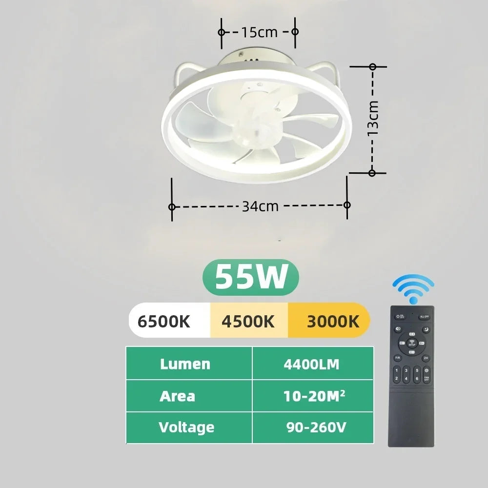 ventilateur lampe led noir blanc moderne télécommande lames transparentes chambre maison