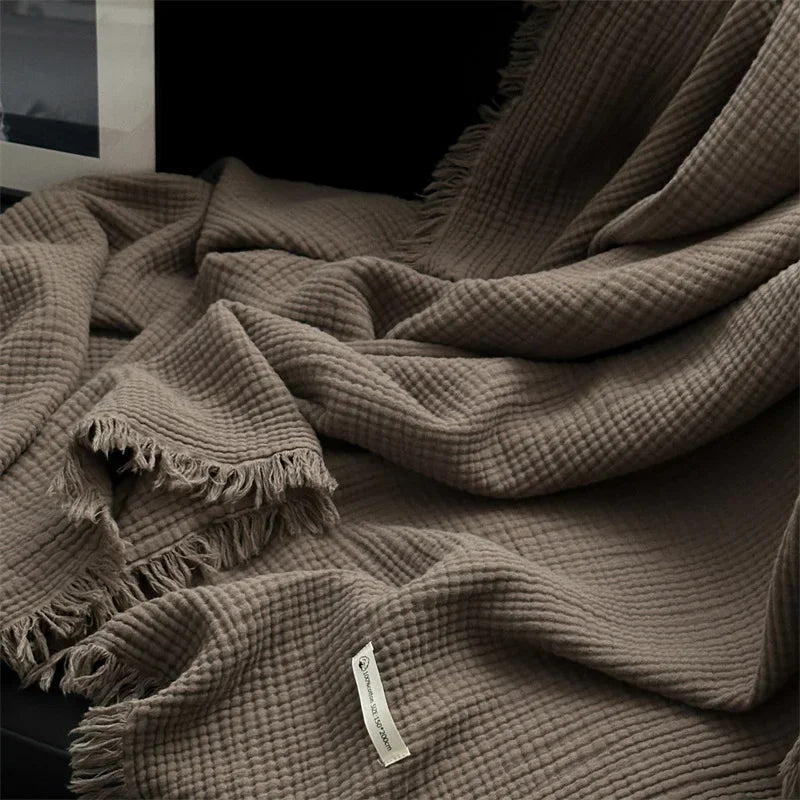 couverture coton carreaux marron simple opaques maison lit canapé châle plaid