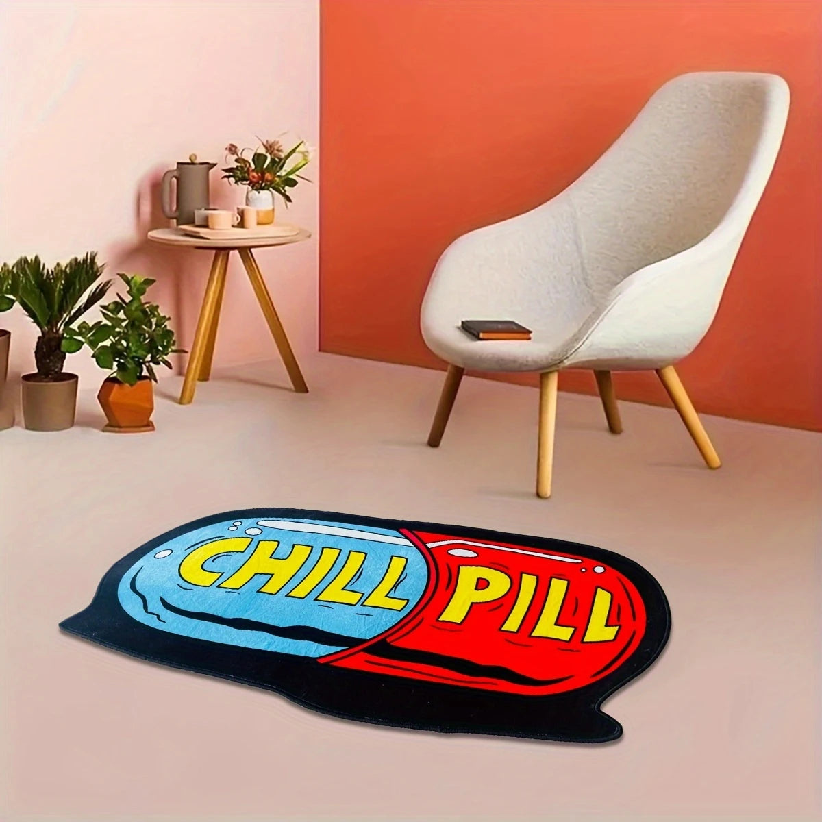 tapis antidérapant chill pill capsule pop art bleu rouge noir salle bain chambre couloir