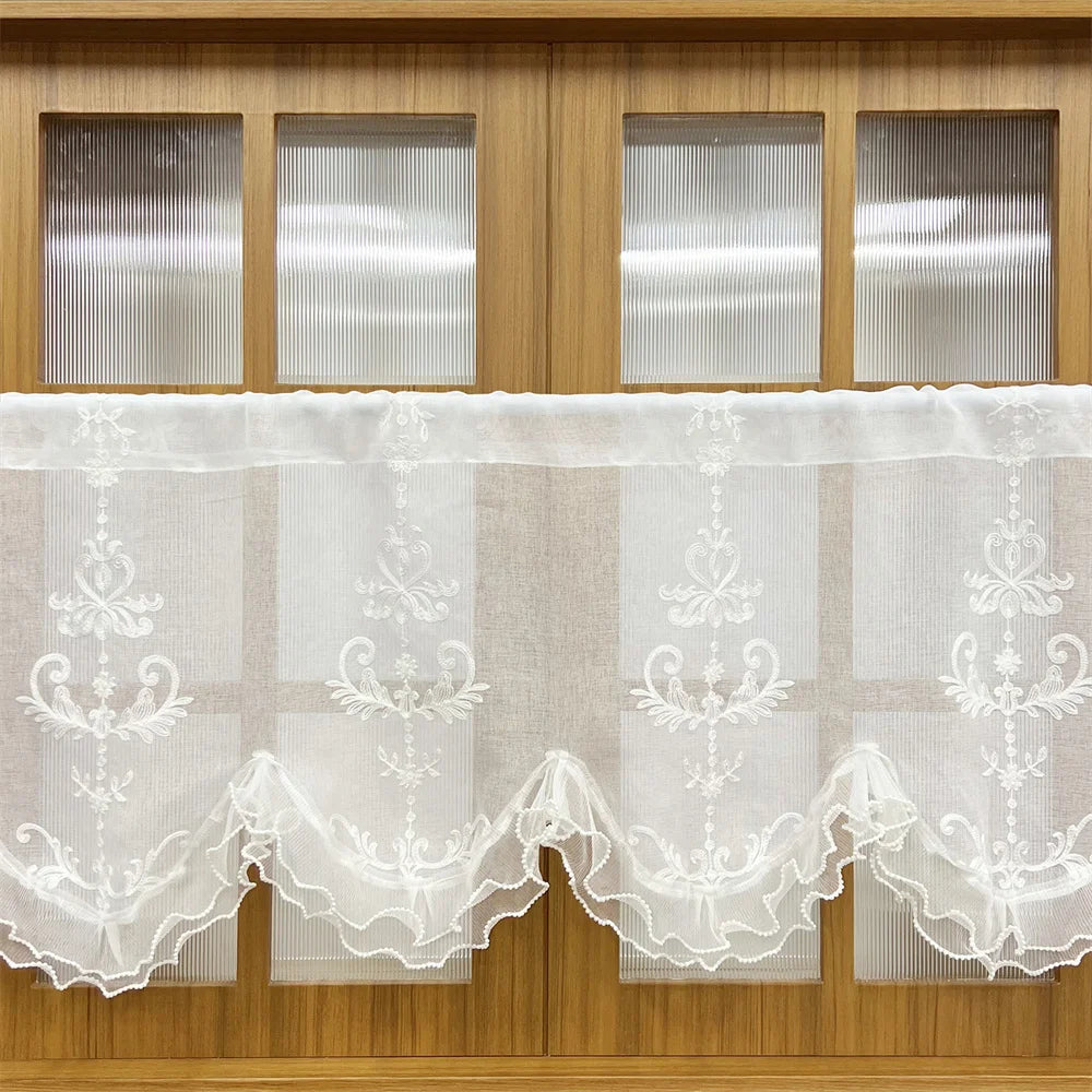 Rideau brodé polyester fleuri translucide installation plafond cuisine hôtel design pastoral