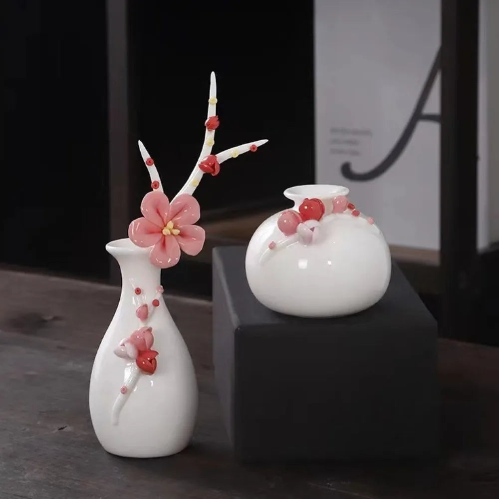 vases céramique blanc fleurs relief classique intérieur décoration maison vintage faux fleurs miniature