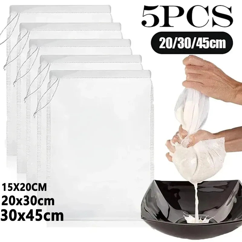 sac filtrant réutilisable nylon blanc cordon lait végétal fromage yaourt cuisine