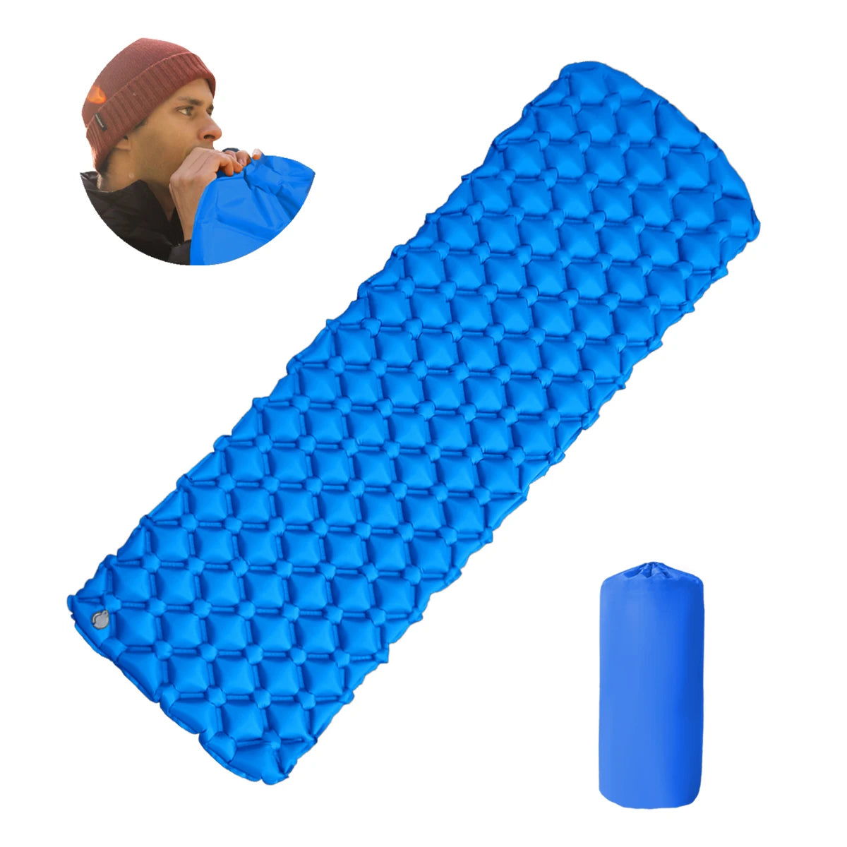 matelas gonflable camping pliant pompe main sac rangement oreiller randonnée