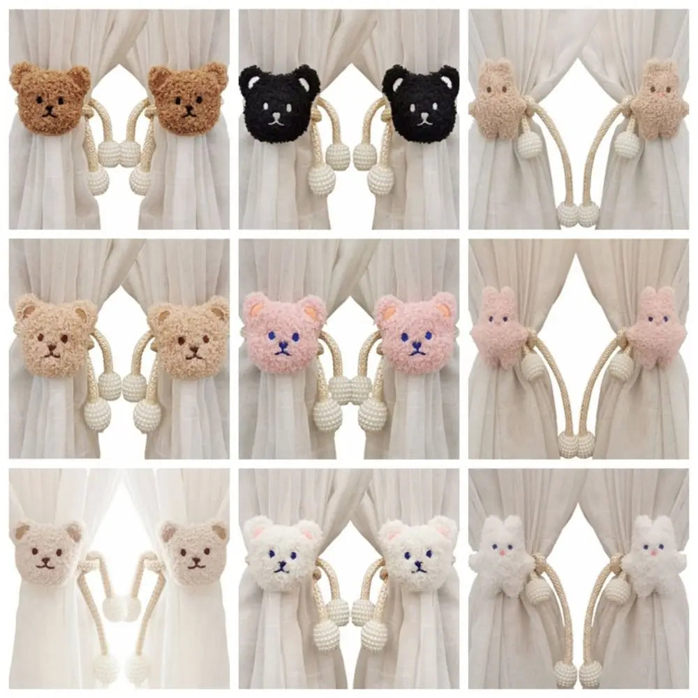 rideau anneau teddy bear coton beige marron noir rose clair décoration douce
