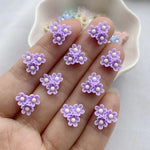 paillettes résine fleurs artificielles miniatures ornements pétale centre rouge rose violet bleu gris beige
