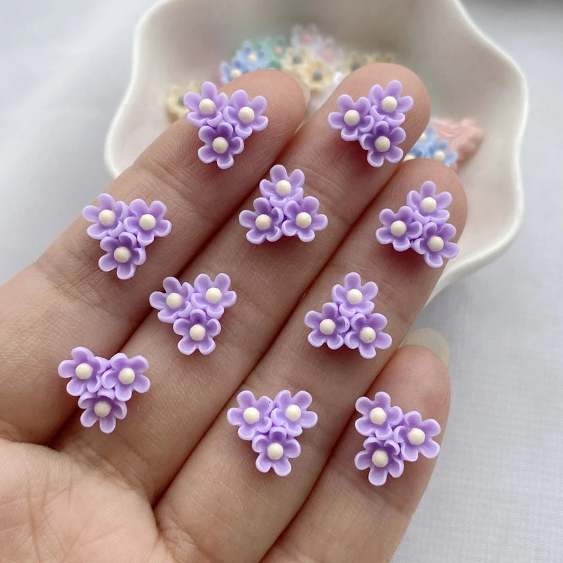 paillettes résine fleurs artificielles miniatures ornements pétale centre rouge rose violet bleu gris beige
