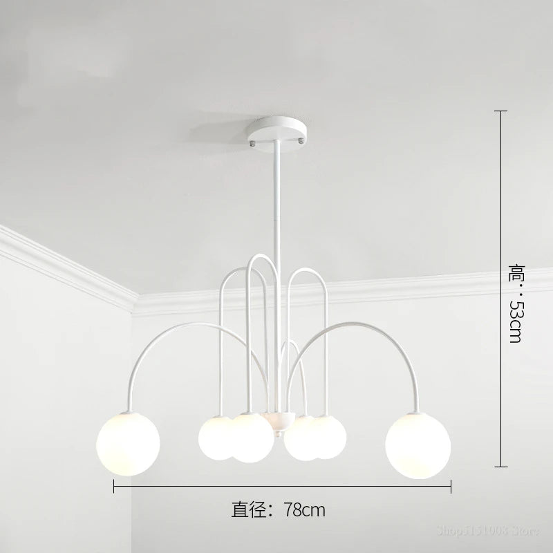 lustre moderne rouge noir doré sphères blanches opaques suspension salon chambre