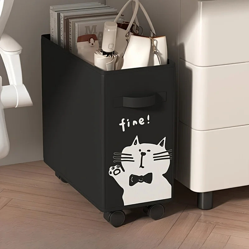 panier roulettes beige noir dessin chat fine organisation moderne adhésif sous articles divers