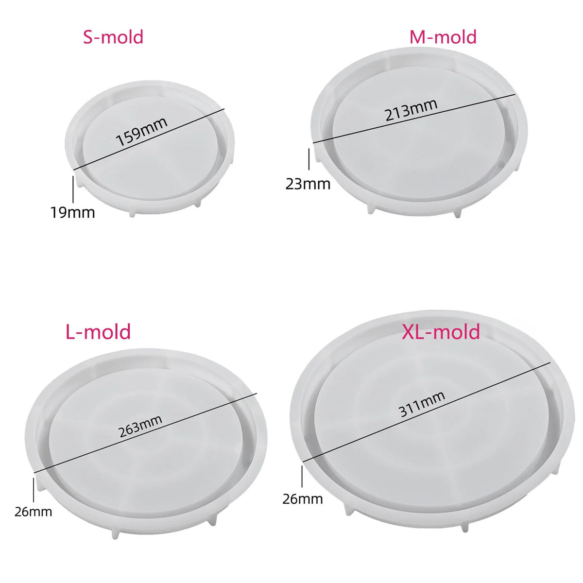 moulages silicone assiettes rondes modernes différentes tailles gris bleu rose jaune