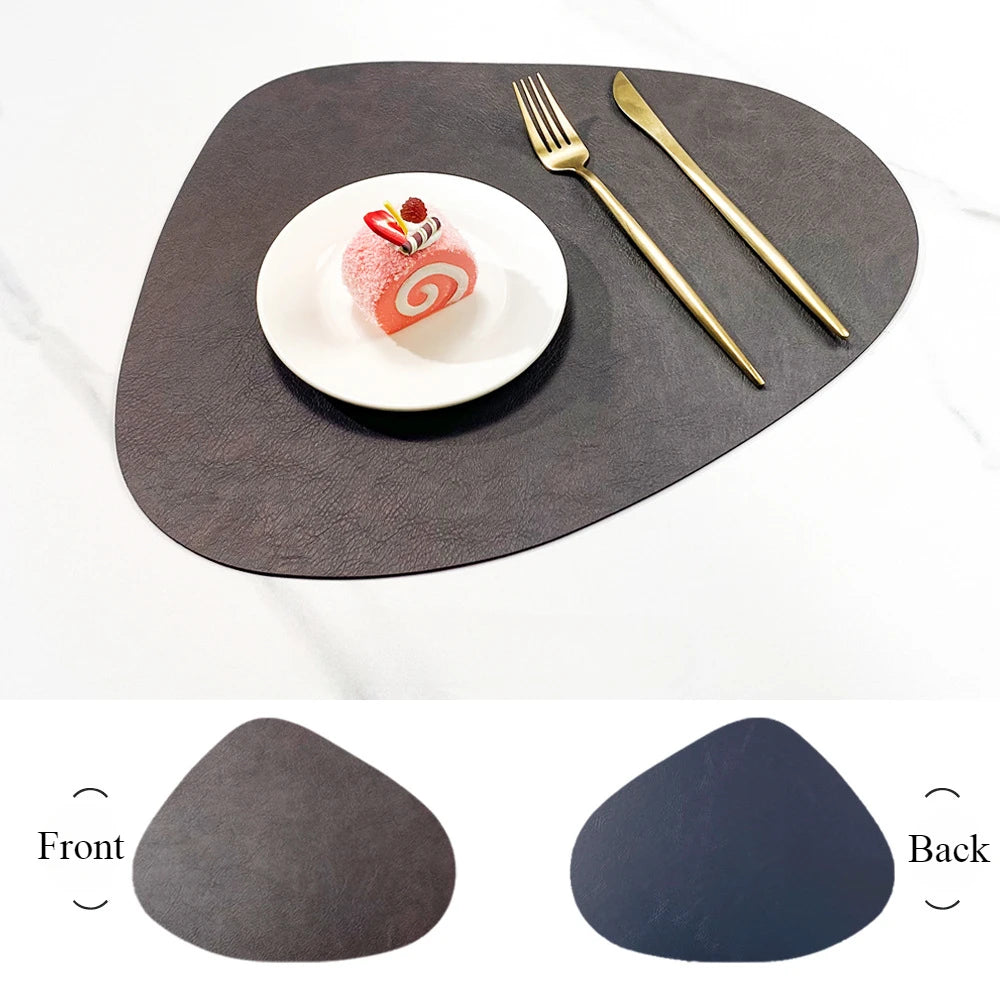 tapis table simili cuir marron gris vert moderne adhésif assiettes fourchettes couteaux dessert fleurs