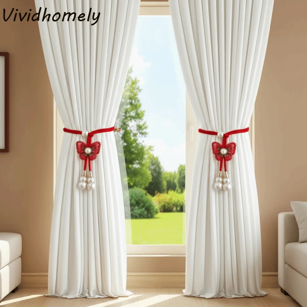 rideaux blancs plissés moderne ruban papillon 50cm fixe decoration chambre