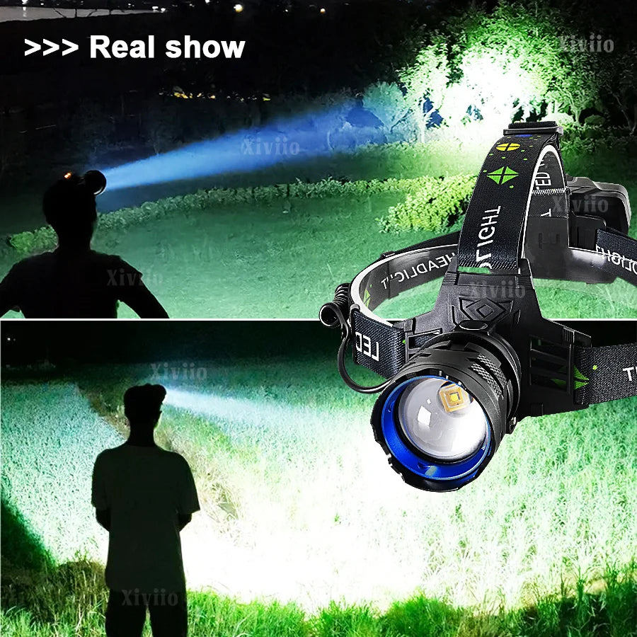lampe frontale led rechargeable usb zoom ajustable modes éclairage ipx6 moderne