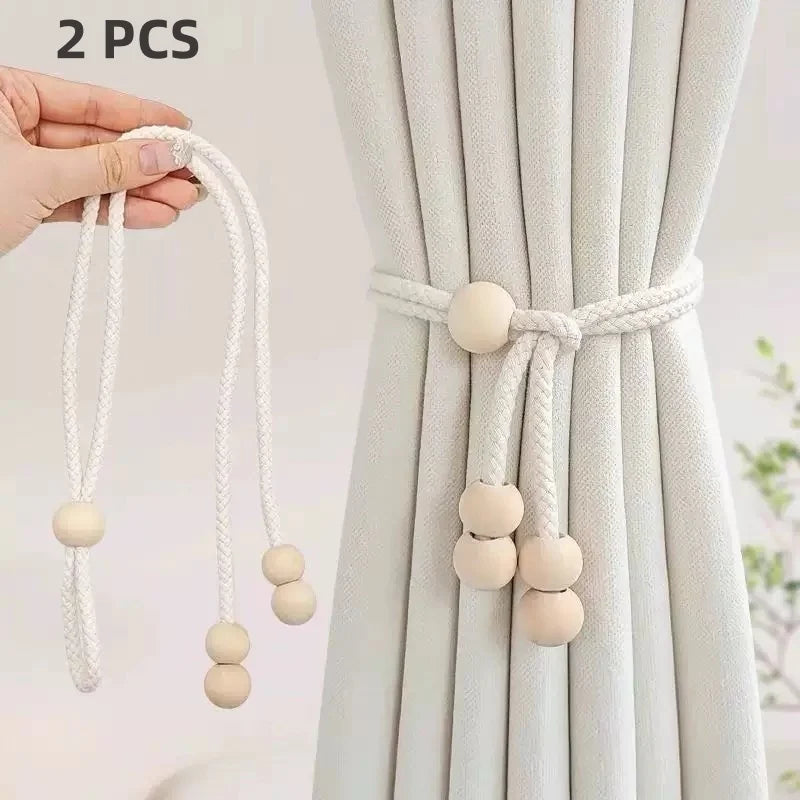 corde rideaux moderne tressée bois beige clair accessoire décoration salon chambre coucher rustique