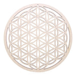 coasters bois clair gravure circulaire fleur vie om lotus minimaliste 14cm 30cm