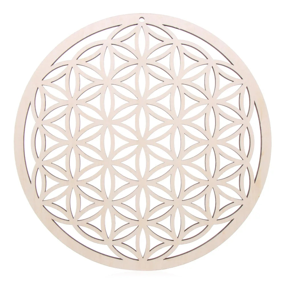 coasters bois clair gravure circulaire fleur vie om lotus minimaliste 14cm 30cm