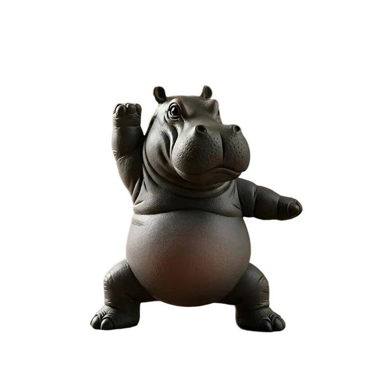 statue hippopotame noir résine texture mat réaliste maison 6.5cm 7cm 5.5cm