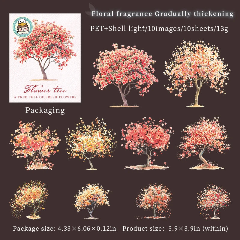 autocollants transparents fleurs colorées arbre feuilles vertes scrapbooking journal intime 10 pièces multicolore
