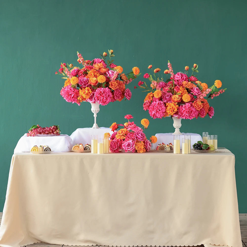 décoration événement rose vif orange artificielle bouquet mariage anniversaire intérieur moderne élégant