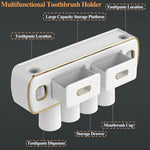 porte brosses dents adhésif moderne rangement dentifrice distributeur blanc or