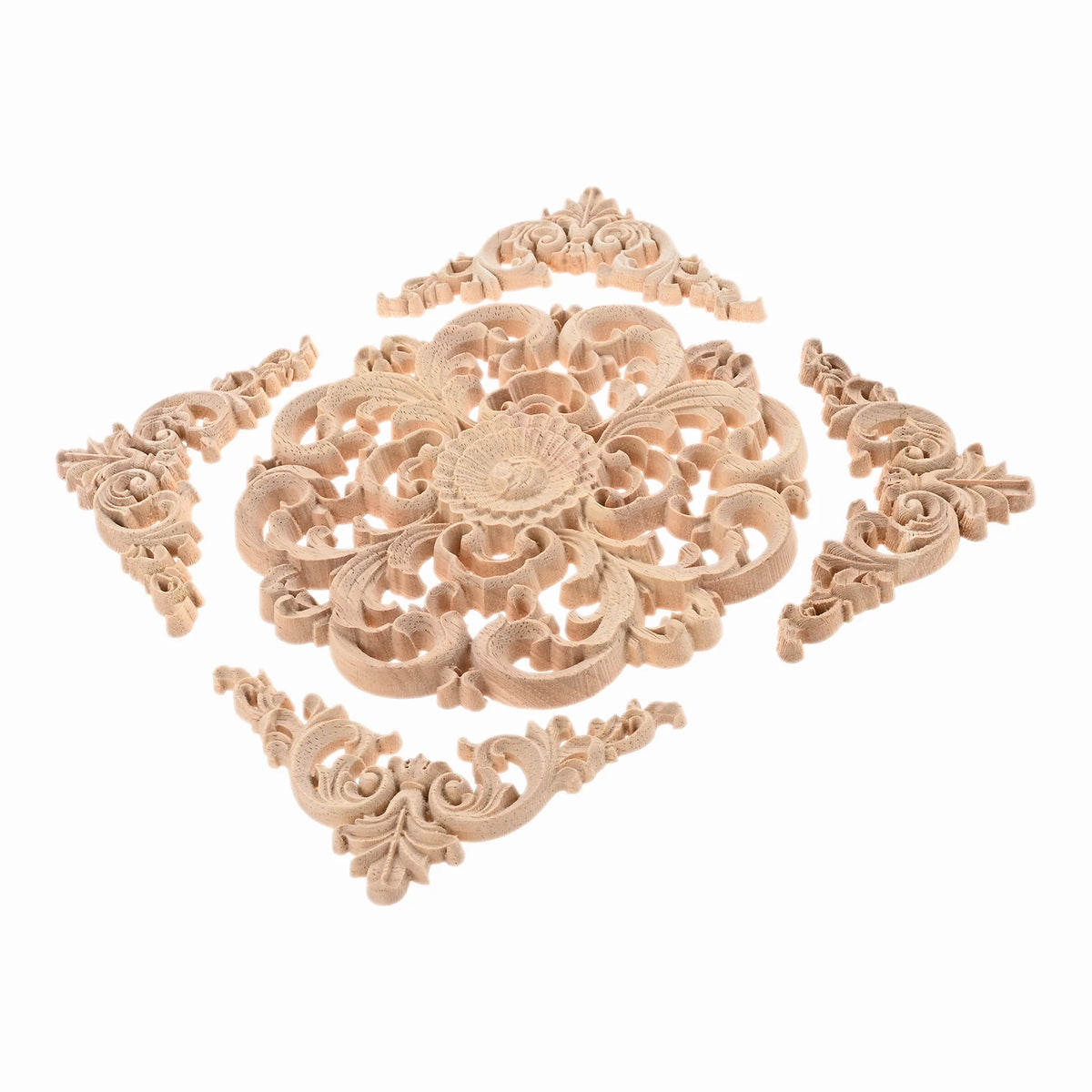 décorations bois sculptées motifs floraux classiques baroques 15x15cm 8x3.15cm pièces
