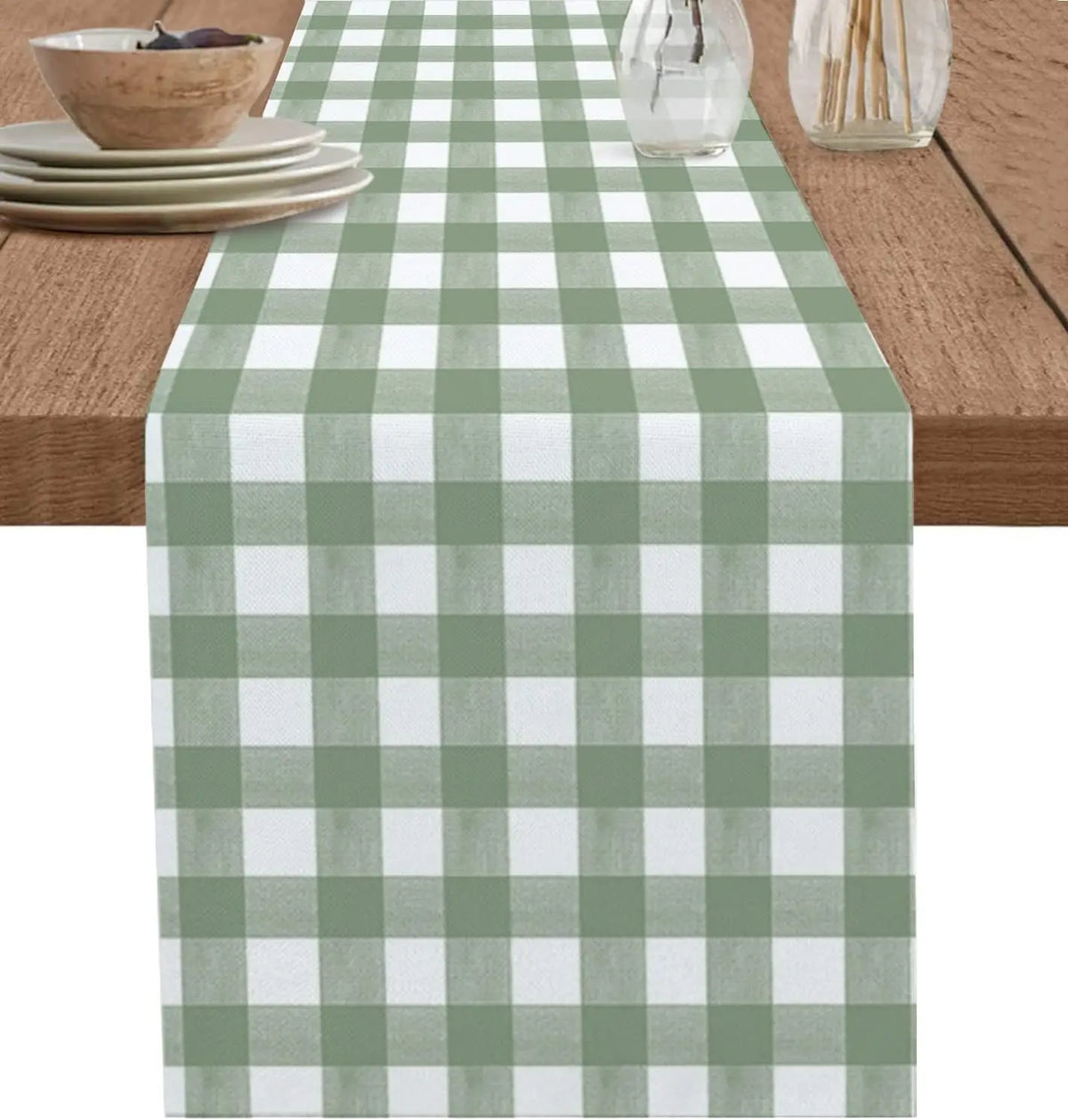 chimene table lin carreaux vert clair classique farmhouse decoration table verte blanc farmhouse decoration