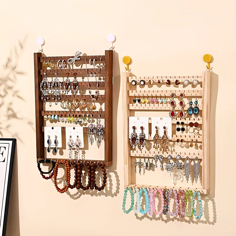 porte bijoux mural bois naturel moderne clips magnétiques boucles doreilles multicolores rusticangement exposant rangement