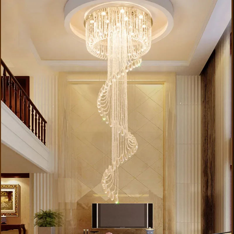 lustre moderne cristal blanc doré spirale élégant suspendu salon transparent