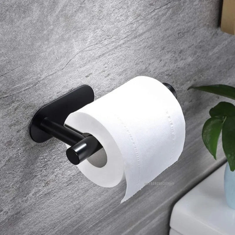 porte serviettes mural adhésif moderne noir opaqué salle bain papier toilette large small