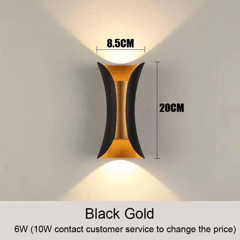 lampe murale moderne noir doré incurvée deux sources lumineuse montée mur haute qualité ip55