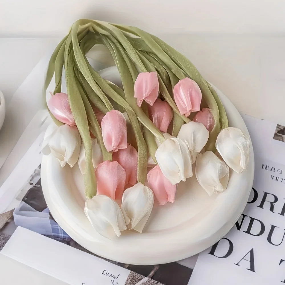 boucles rideau tulipes rose blanc vert violet ruban décoratives floral accessoires bricolage mariage