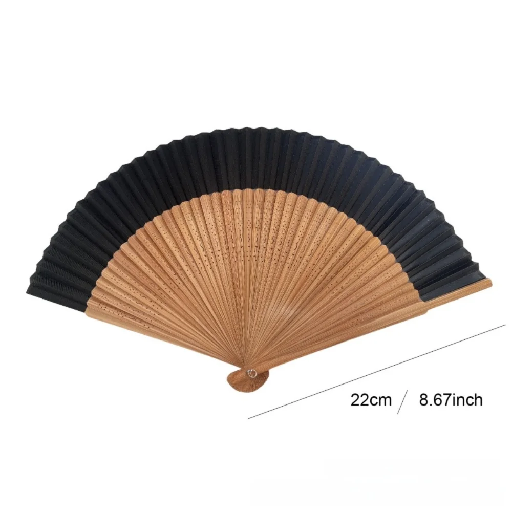 éventail pliant bambou tissu noir beige rayures géométrique classique tassel summer dance deco