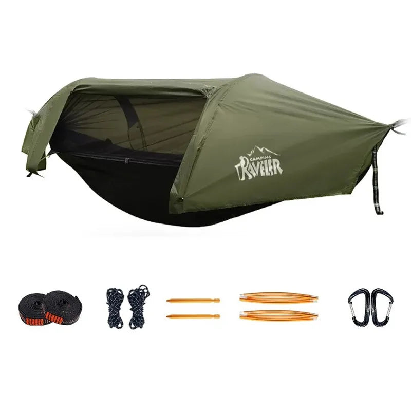 hamac camouflage imperméable moustiquaire sac rangement vert olive pratique sécurité camping adultes