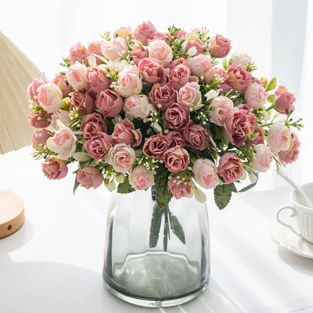 bouquet fleurs artificielles roses rouges soie décoration maison mariage anniversaire baby shower intérieur moderne
