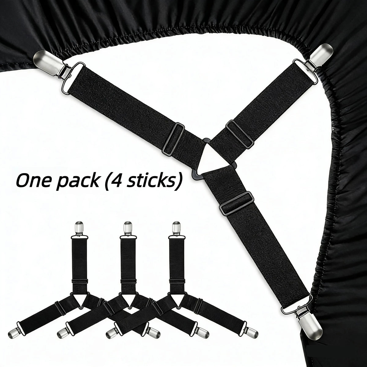 attaches élastiques clips métalliques noir blanc redutilitaires draps matelas fixations schémas explicatifs motifs carreaux