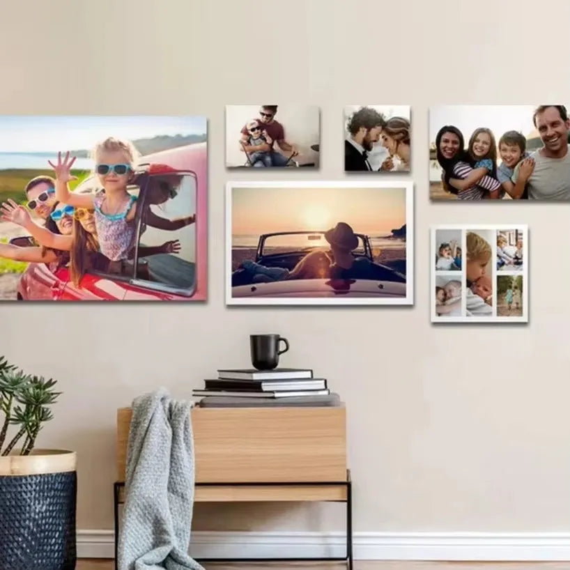 impression personnalisée photographies familiales moderne minimaliste tableaux tapisseries blanc gris bleu rose vert beige